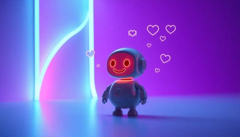 A futuristic chat interface with a friendly AI chatbot.