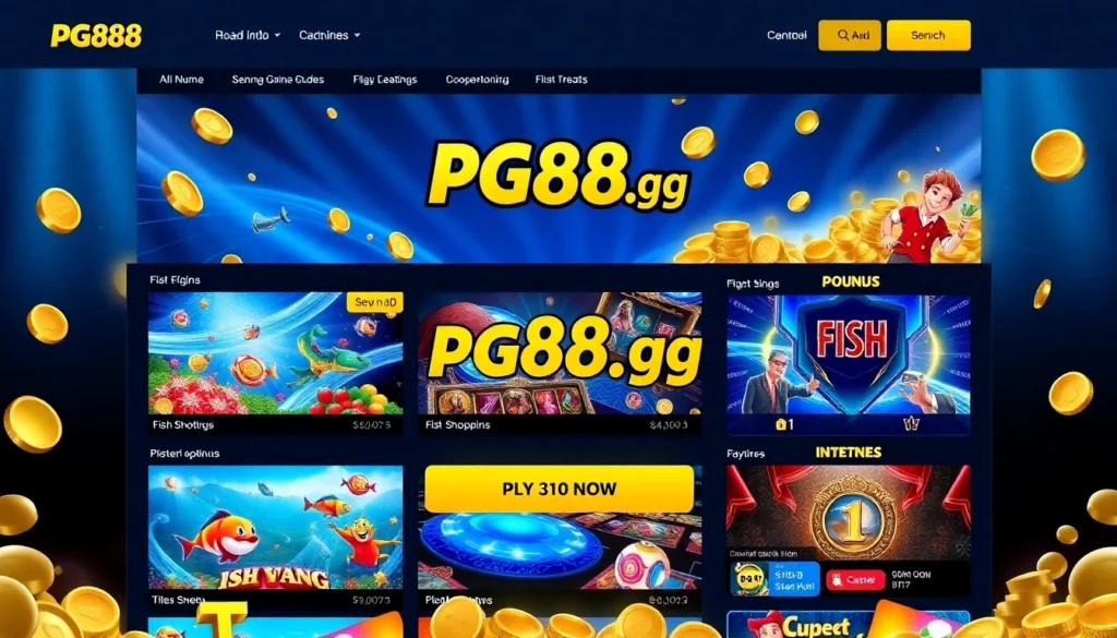 Experience https://pg88.gg/ with immersive casino graphics, featuring slot and fish shooting games for entertainment and betting.