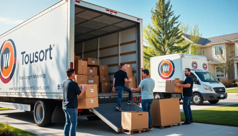 Relocation services Calgary: Skilled movers loading boxes into a truck in a bustling neighborhood, emphasizing trust and professionalism for stress-free moves.