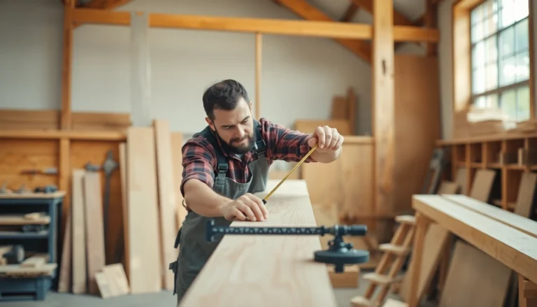 Experienced carpenter shaping wood with a saw in a well-lit workshop, showcasing expert carpentry skills and craftsmanship in action.