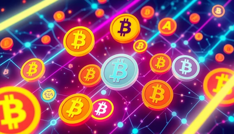 Bright illustration of diverse altcoins in a futuristic blockchain network, highlighting