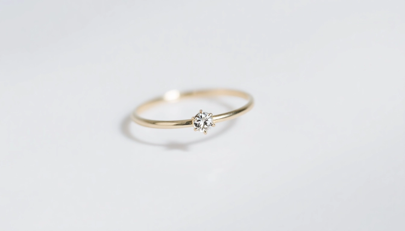 Minimalist engagement rings featuring slim gold bands with single small diamonds, perfect for everyday wear.