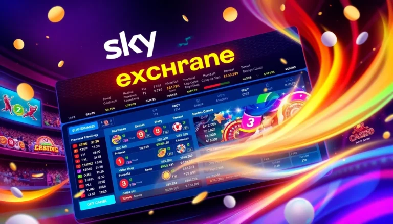 Sky Exchange platform in action showcasing live sports bets and casino games, engaging user interface, and vibrant colors—designed for online betting enthusiasts.