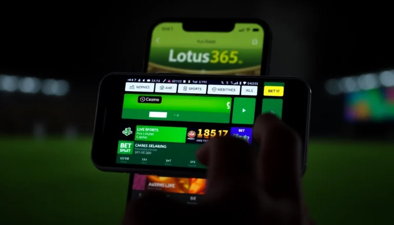 Engaging Lotus365 App interface displaying live cricket and casino betting options on a smartphone screen, designed for Indian bettors seeking quick access.