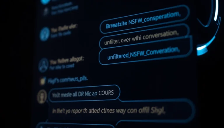 Engaging visual of a nsfw ai chatbot interface with neon lights and unfiltered chat window, emphasizing raw adult AI interactions.