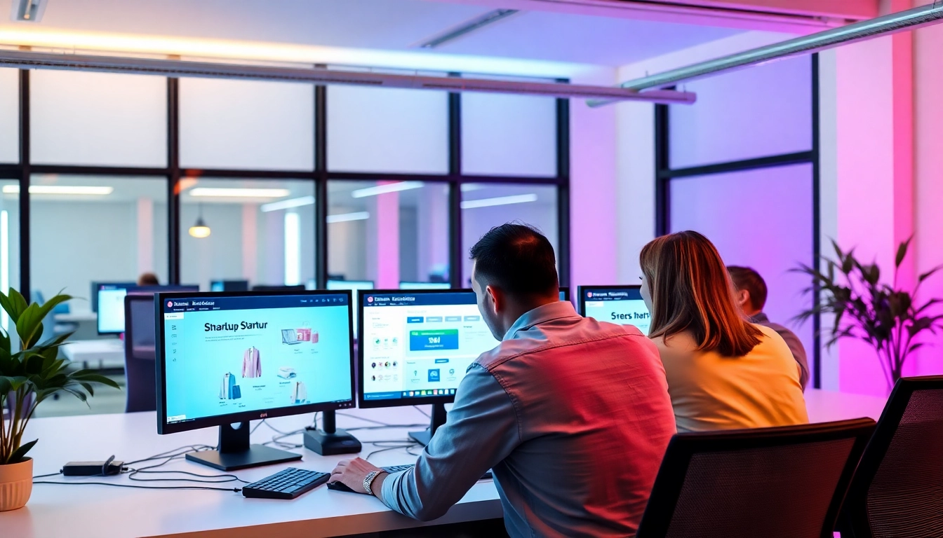 Scommerce Startup Updates team reviewing latest business analytics in a sleek digital workspace