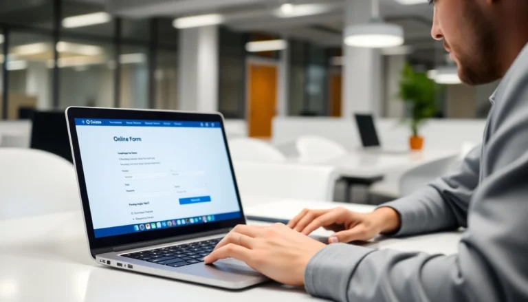 Person filling out an online form on a laptop for government jobs with clear interface and