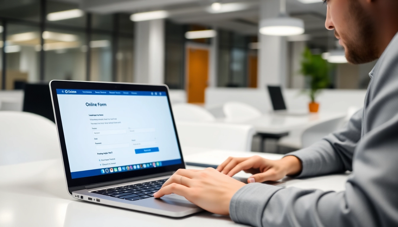 Person filling out an online form on a laptop for government jobs with clear interface and