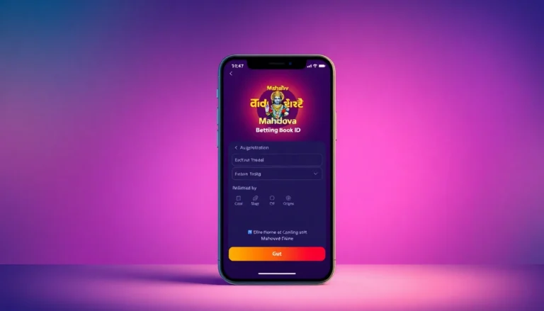 Create a clean, engaging scene of a user registering for Mahadev book id on a mobile device,