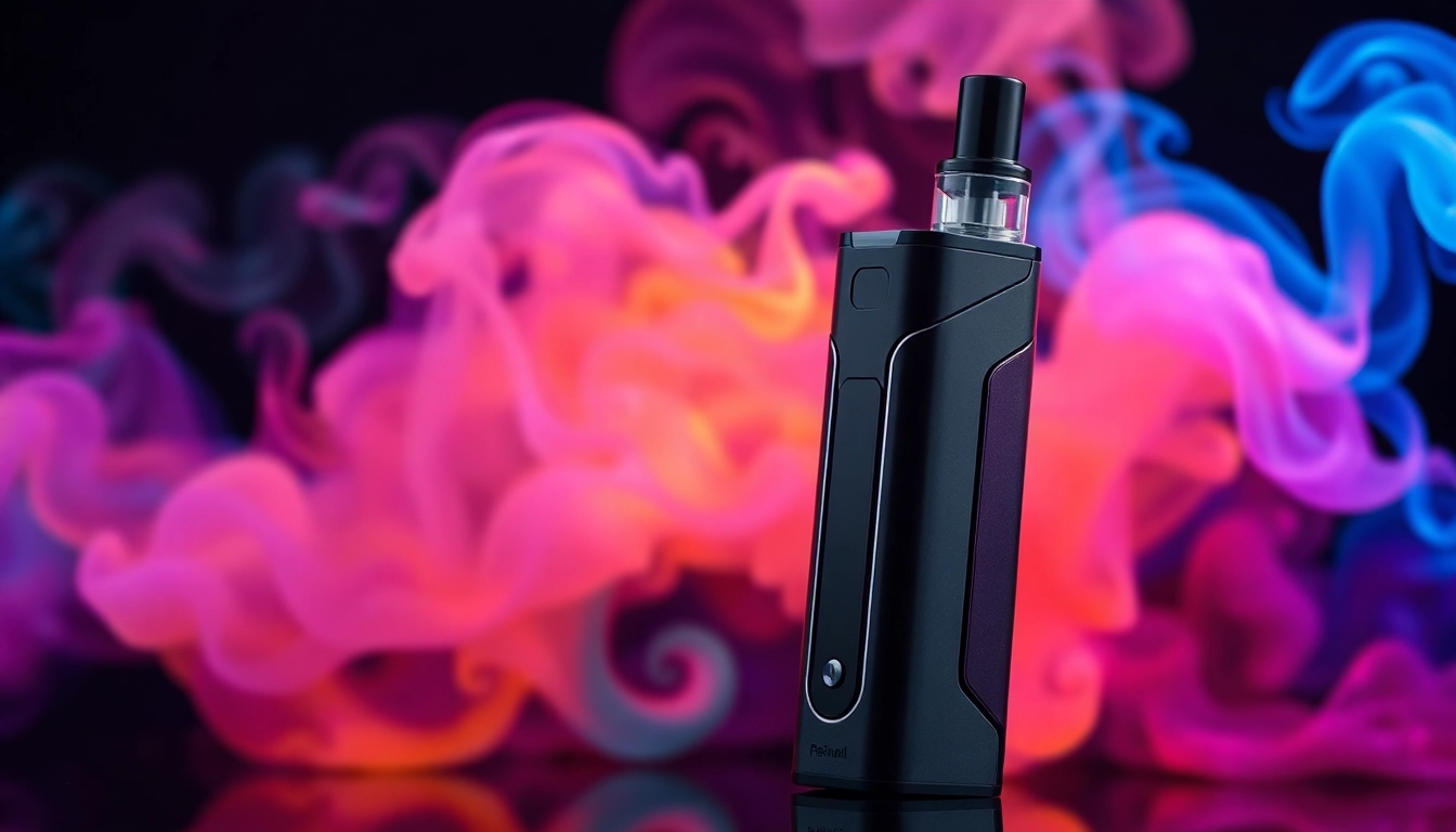 An e-cigarette with vibrant vapor clouds highlighting modern vaping technology and flavor