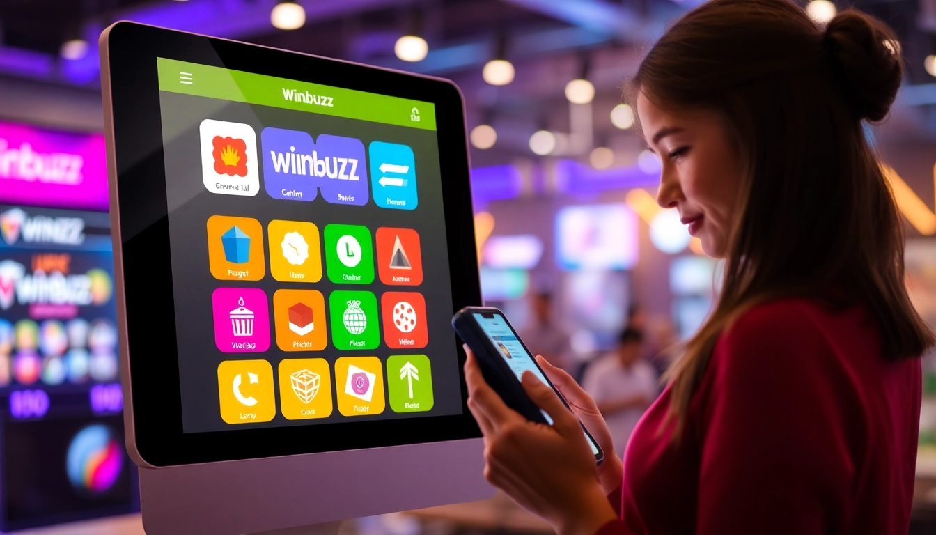 The Winbuzz App displayed on a smartphone screen with engaging mini-games and betting features