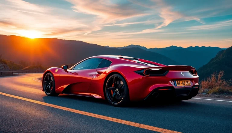 Auto sportive usate showcasing a sleek red sports car on scenic mountain road to attract buyers