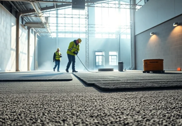 Professional team applying liquid screeding Birmingham for flawless flooring installation