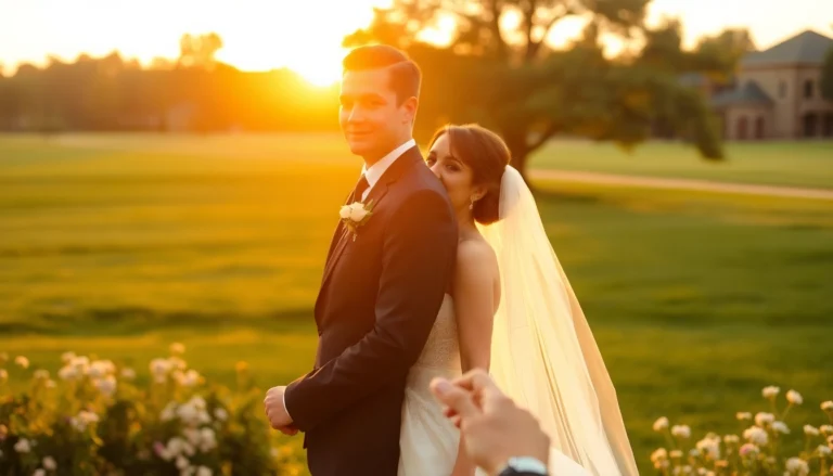 Professional team capturing beautiful moments of eskuvo fotozas during outdoor wedding ceremony